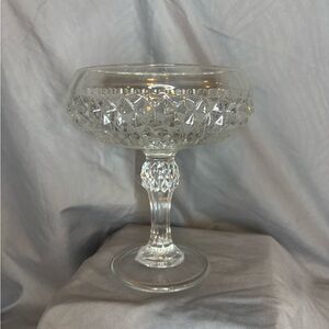 Vintage Indiana Glass Diamond-Cut Clear Crystal Compote